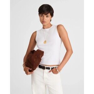 Madewell Small 90s Crew Neck Tank Compact Cotton White Sleeveless Slim Fit NWT